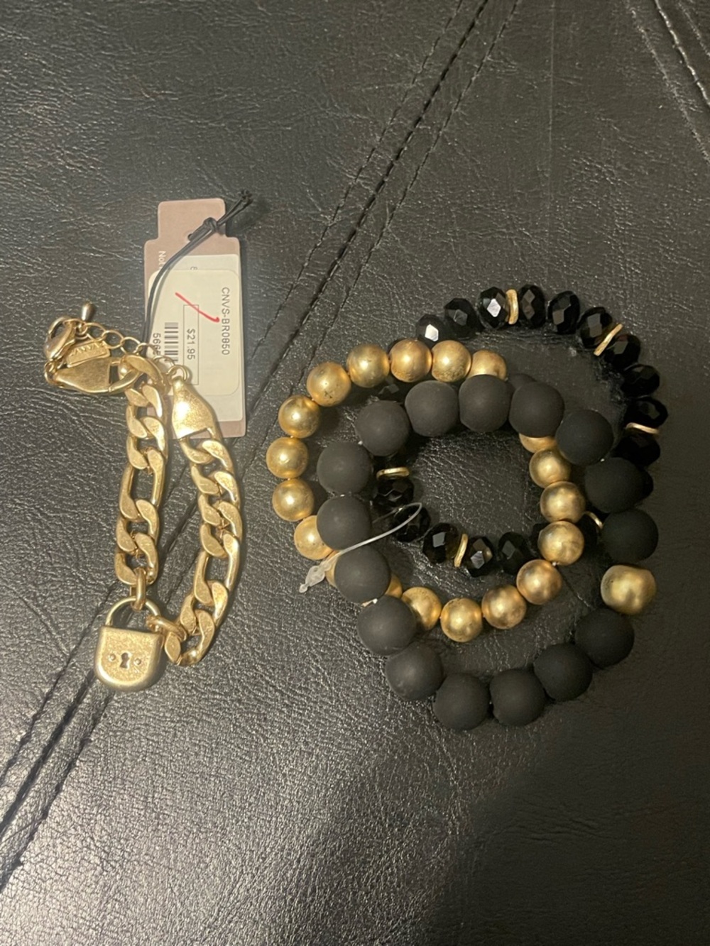 Stackable Black & Gold Bead Bracelet Set
